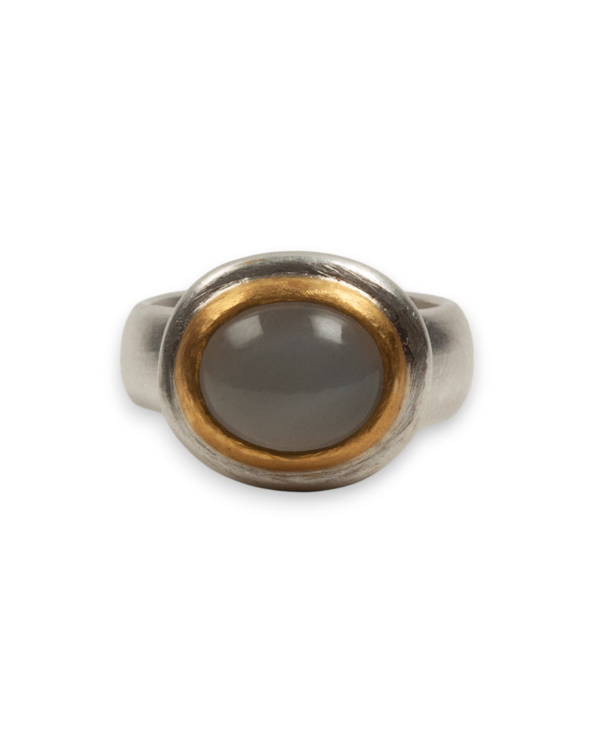 Bicolor 925 Silberring mit grauem Mondstein - Goldschmiede Krack - Trauringe & Unikatschmuck aus Deidesheim