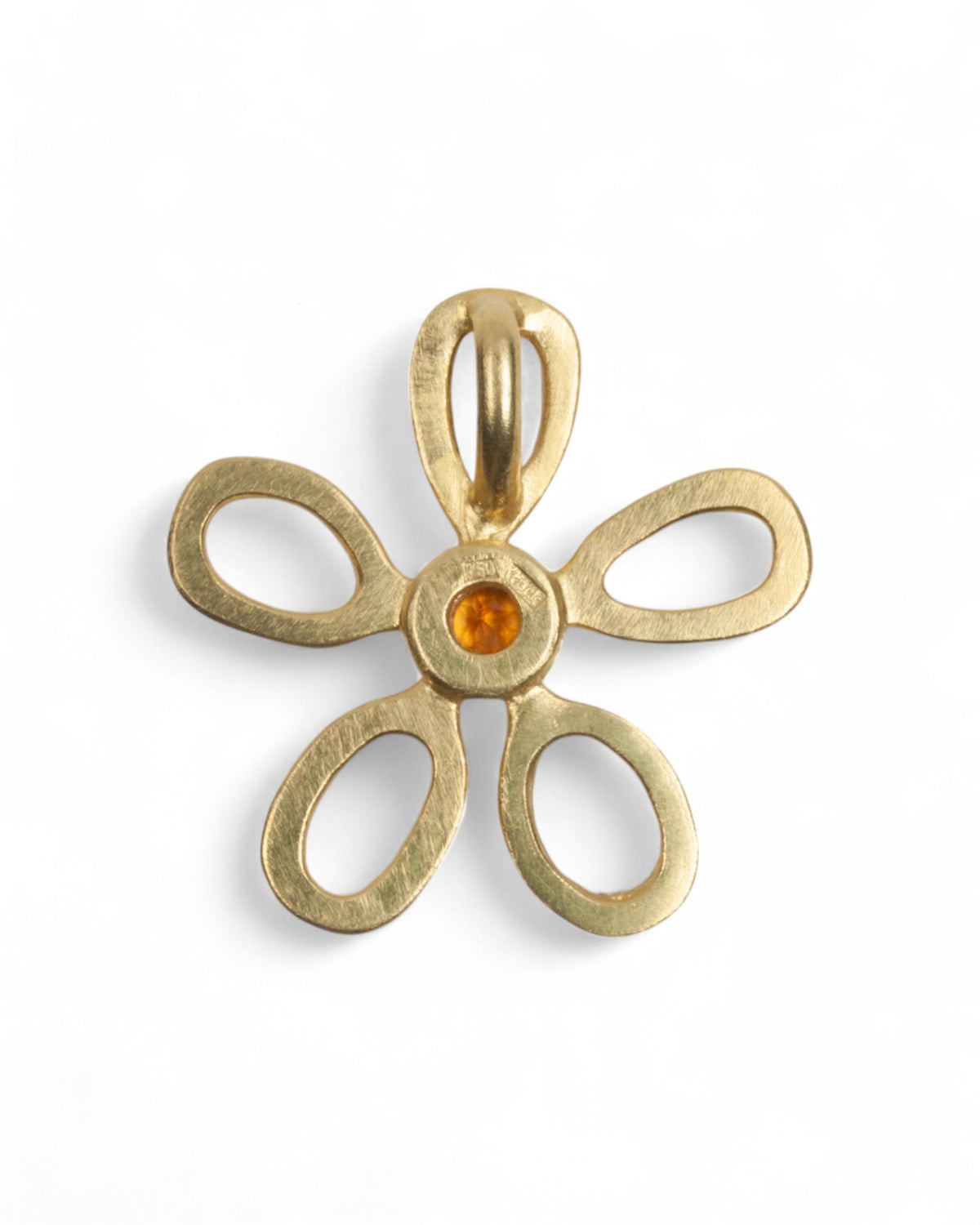750 Goldanhänger "Blume" mit weißen Mondsteinen und orangenem Mandarin-Granat - Goldschmiede Krack - Trauringe & Unikatschmuck aus Deidesheim