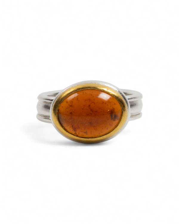 925 Silberring mit rotem Hessonit-Granat (6,98 ct) und 999 Feingold-Fassung - Goldschmiede Krack