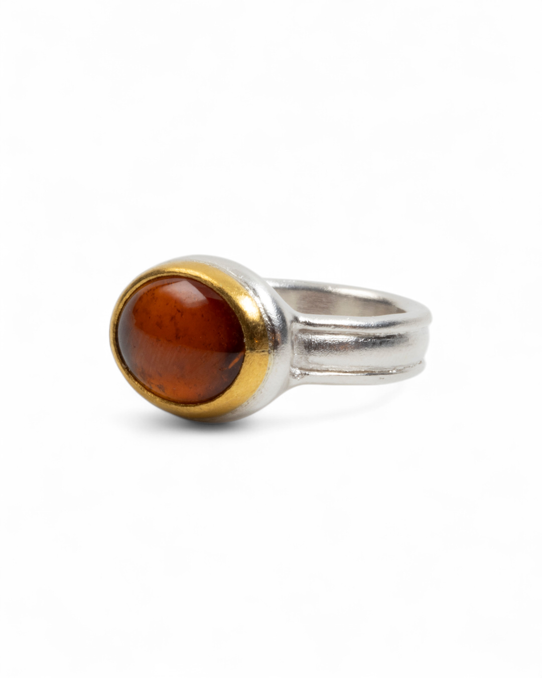 925 Silberring mit rotem Hessonit-Granat (6,98 ct) und 999 Feingold-Fassung - Goldschmiede Krack