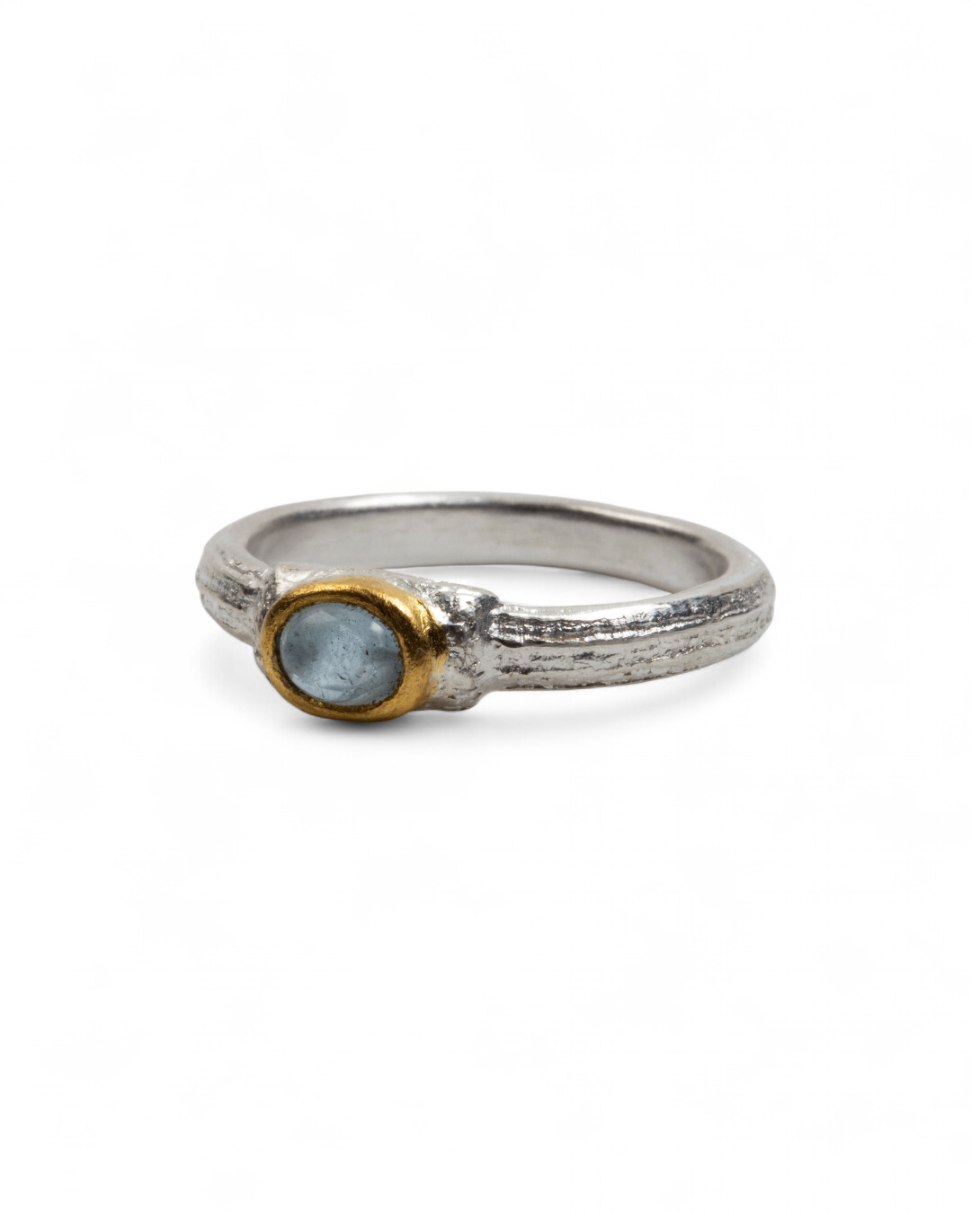 925 Silberring mit blauem Aquamarin (0,45 ct) und 999 Feingold-Fassung - Goldschmiede Krack