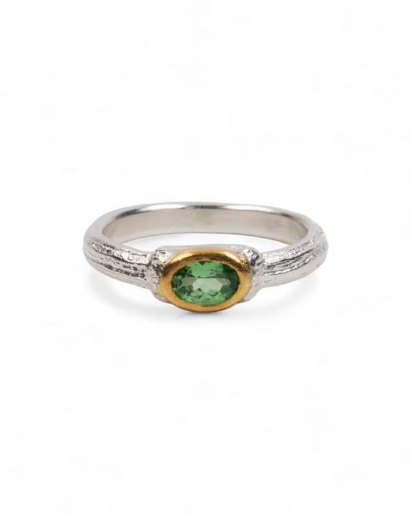 Bicolor 925 Silberring mit grünem Tsavorit (0,46 ct) - Goldschmiede Krack