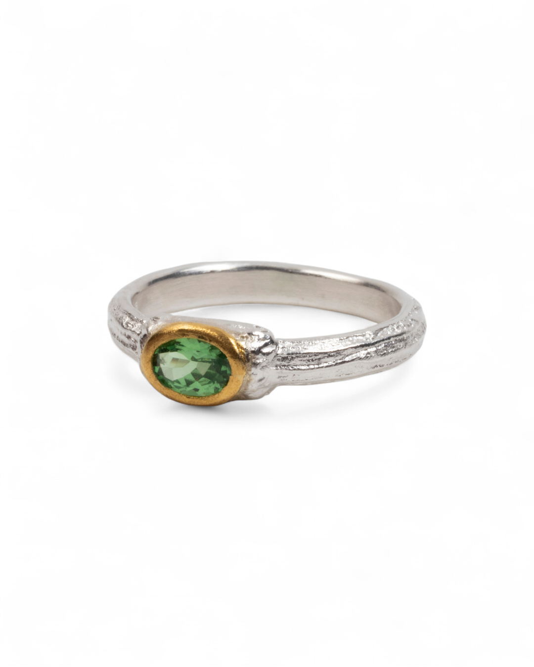 Bicolor 925 Silberring mit grünem Tsavorit (0,46 ct) - Goldschmiede Krack