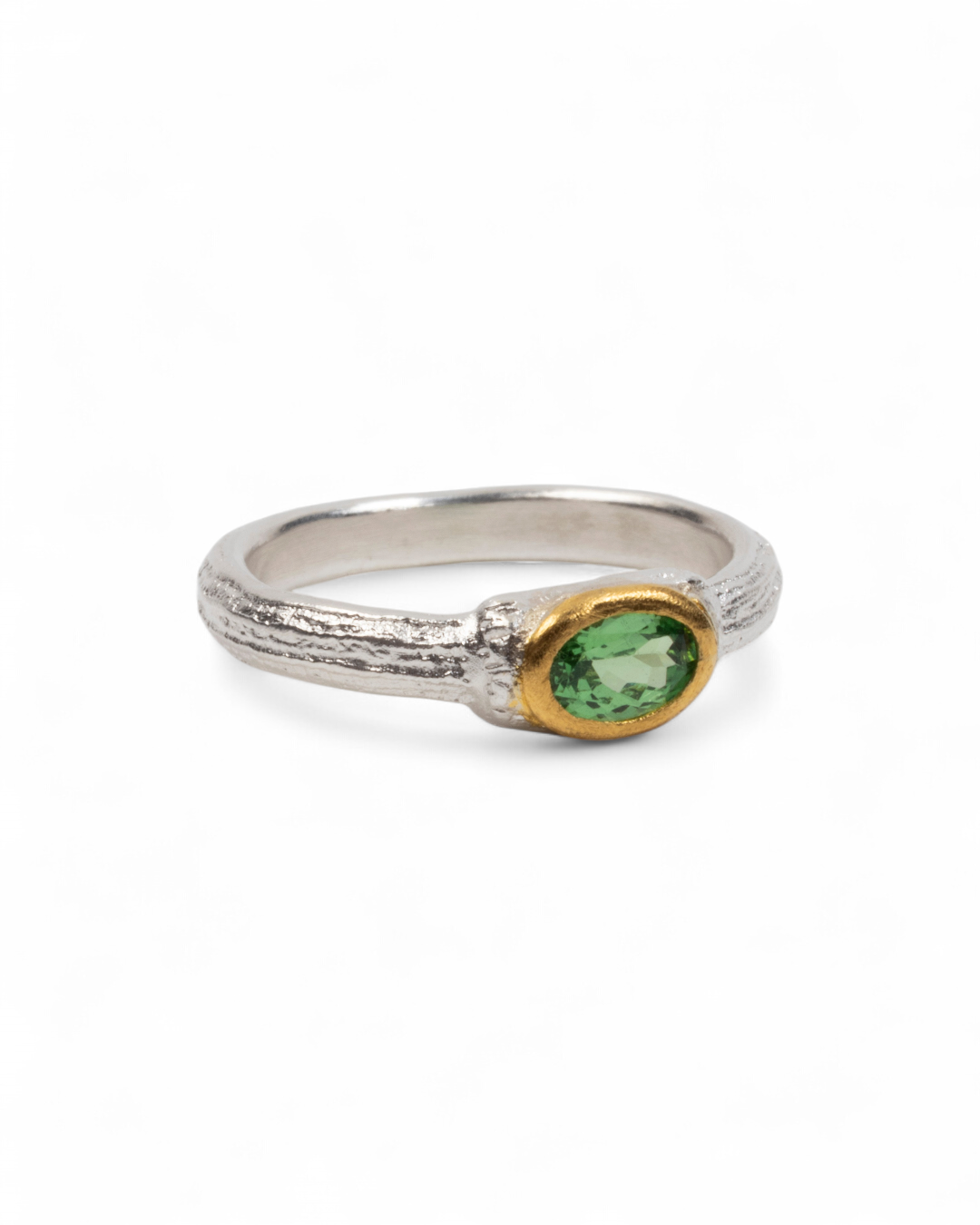 Bicolor 925 Silberring mit grünem Tsavorit (0,46 ct) - Goldschmiede Krack