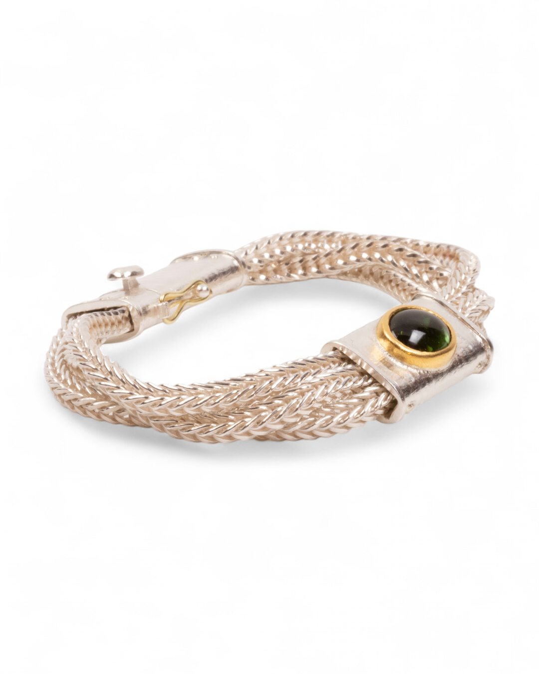 925 Silberarmband mit grünem Turmalin und Fuchsschwanzkette (18 cm) - Goldschmiede Krack