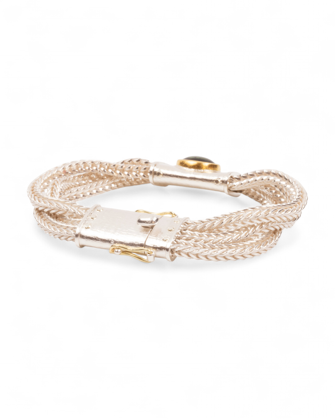 925 Silberarmband mit grünem Turmalin und Fuchsschwanzkette (18 cm) - Goldschmiede Krack