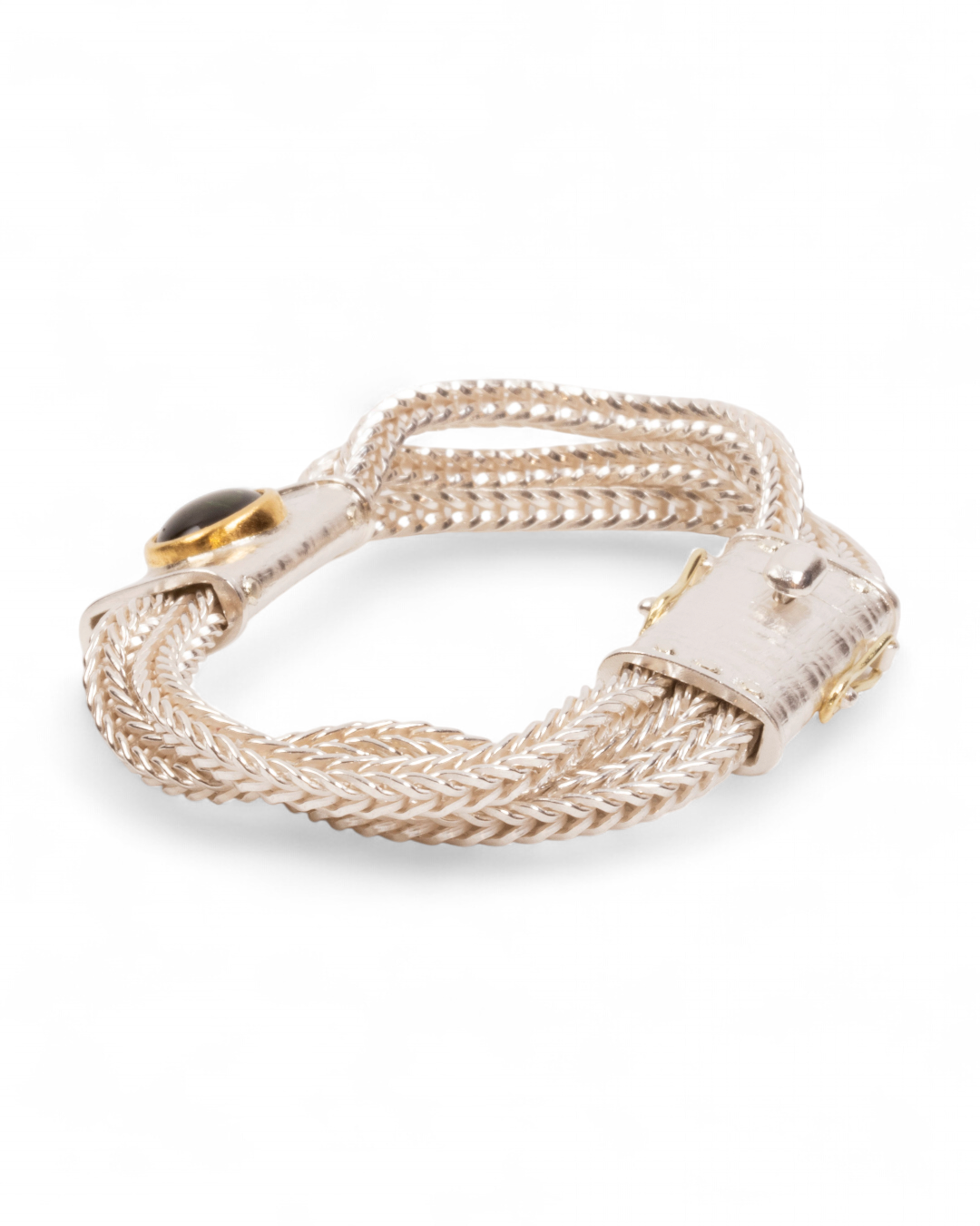 925 Silberarmband mit grünem Turmalin und Fuchsschwanzkette (18 cm) - Goldschmiede Krack