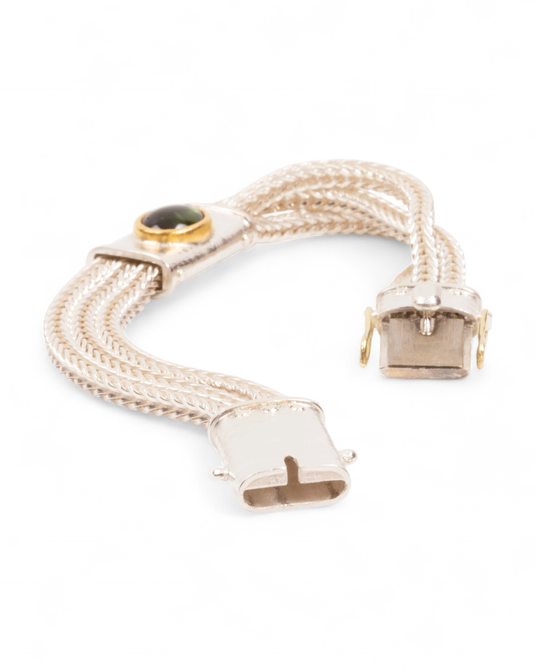 925 Silberarmband mit grünem Turmalin und Fuchsschwanzkette (18 cm) - Goldschmiede Krack