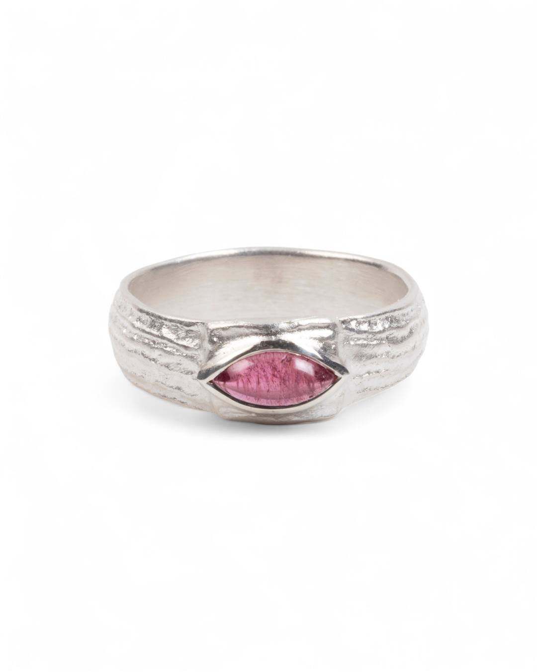 925 Silberring mit rosa Turmalin (0,77 ct) und Bark-Struktur - Goldschmiede Krack