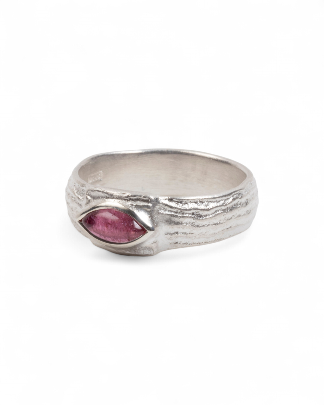 925 Silberring mit rosa Turmalin (0,77 ct) und Bark-Struktur - Goldschmiede Krack