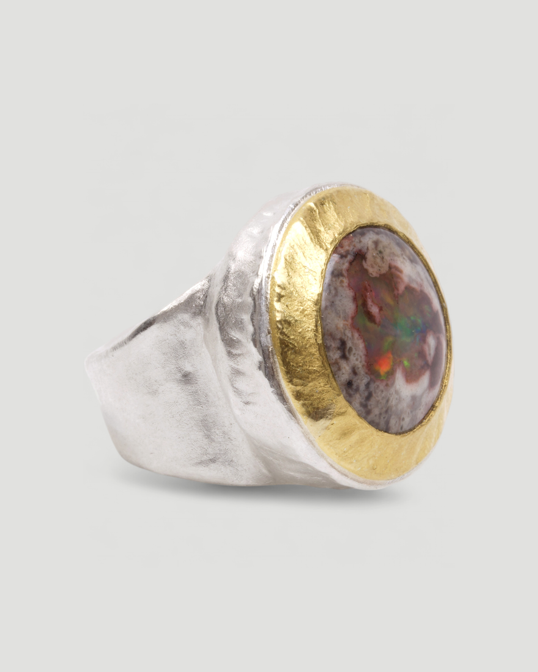 925 Silberring mit Feueropal-Matrix (26,6 ct) und Feingold-Fassung - Goldschmiede Krack