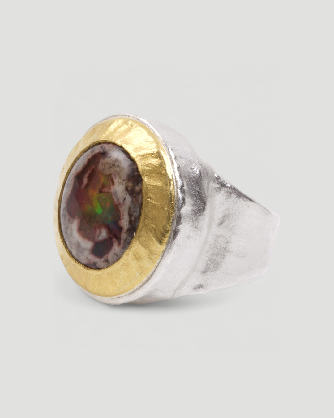 925 Silberring mit Feueropal-Matrix (26,6 ct) und Feingold-Fassung - Goldschmiede Krack
