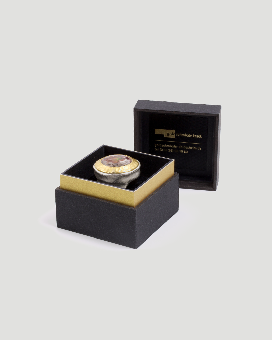 925 Silberring mit Feueropal-Matrix (26,6 ct) und Feingold-Fassung - Goldschmiede Krack