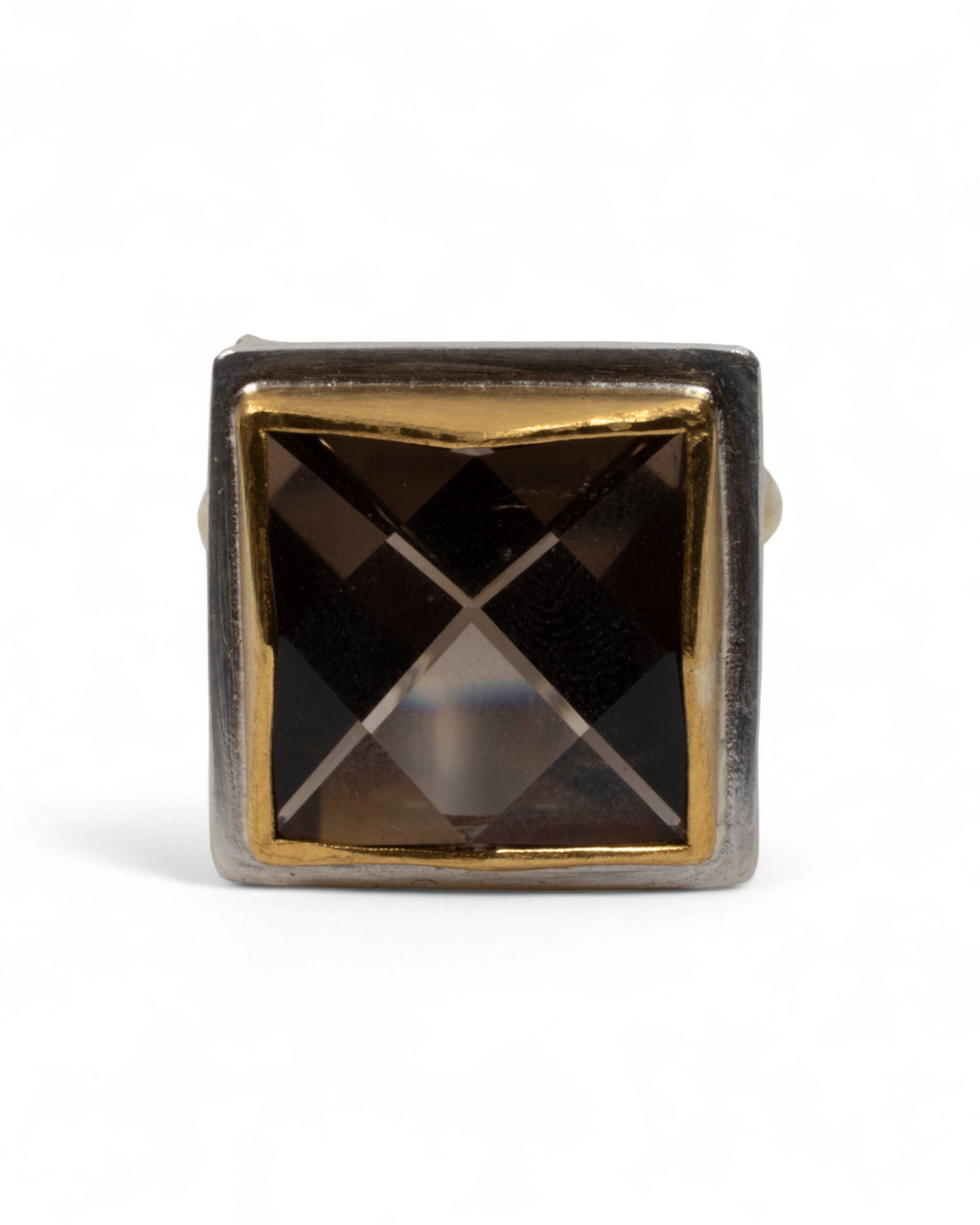 Markanter 925 Silberring mit 999 Feingold und 21,90 ct Rauchquarz – Unikat