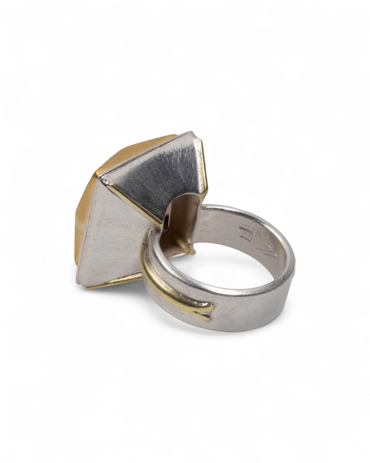 Markanter 925 Silberring mit 999 Feingold und 21,90 ct Rauchquarz – Unikat