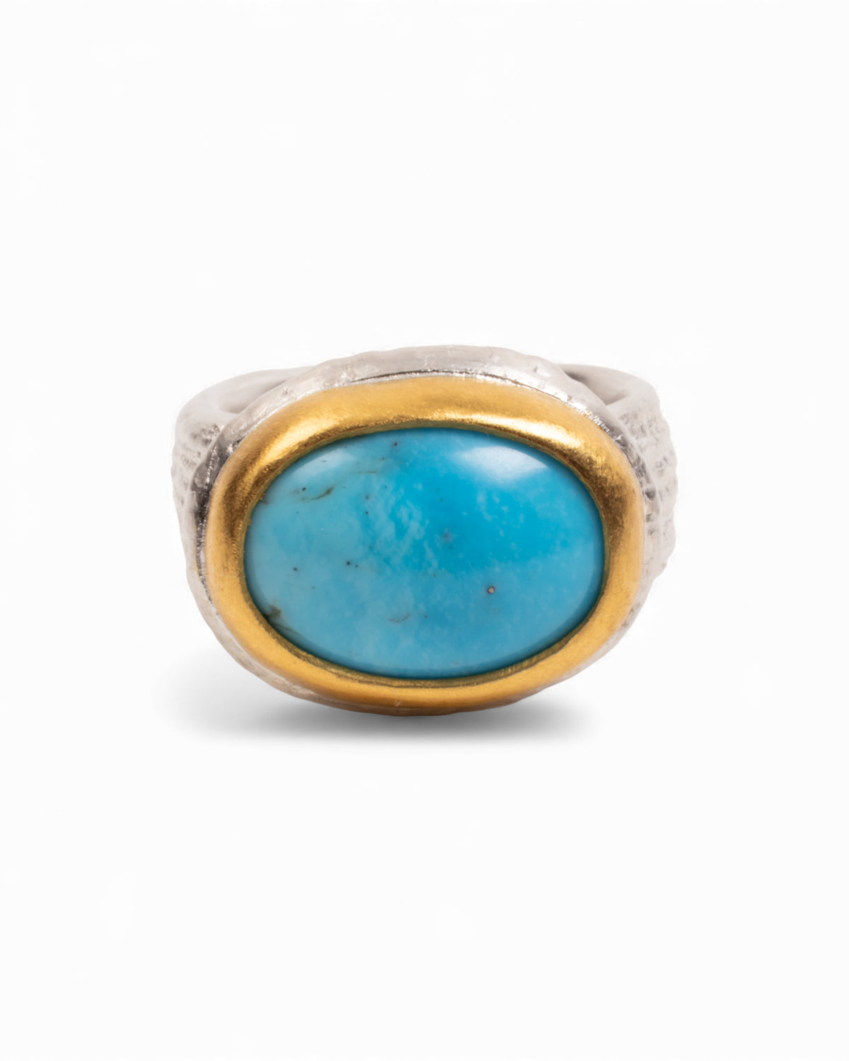 925 Silberring mit ovalem Türkis-Cabochon und Feingoldfassung