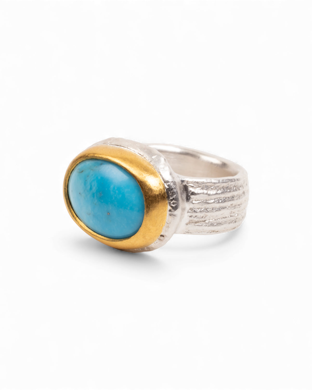 925 Silberring mit ovalem Türkis-Cabochon und Feingoldfassung - Goldschmiede Krack - Trauringe & Unikatschmuck aus Deidesheim