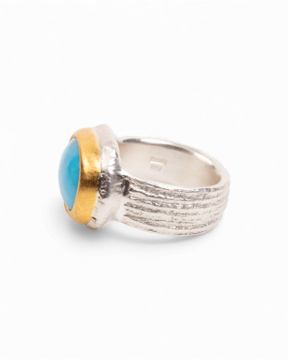 925 Silberring mit ovalem Türkis-Cabochon und Feingoldfassung