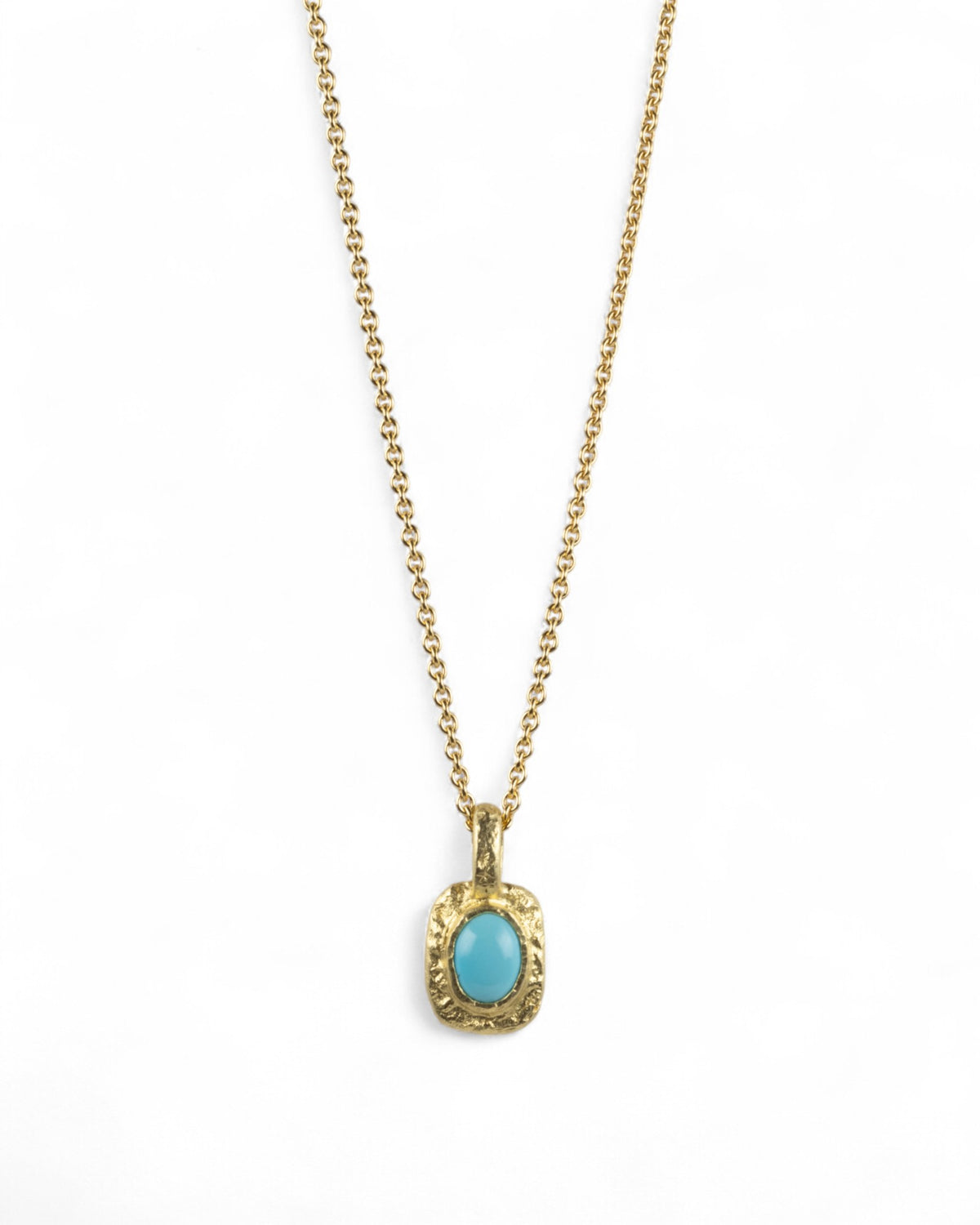 Organisch-eckiger 750 Goldanhänger mit Türkis (0,67 ct) mit 750 Goldkette - Goldschmiede Krack - Trauringe & Unikatschmuck aus Deidesheim