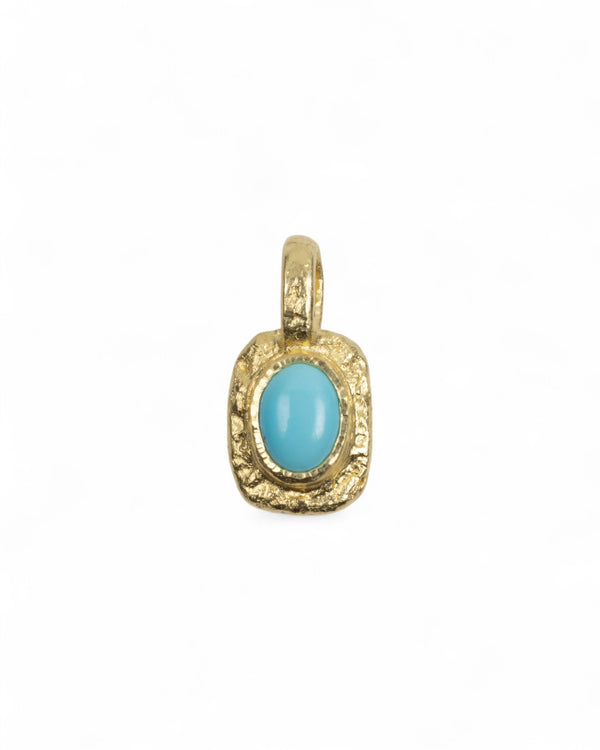 Organisch-eckiger 750 Goldanhänger mit Türkis (0,67 ct) mit 750 Goldkette - Goldschmiede Krack - Trauringe & Unikatschmuck aus Deidesheim