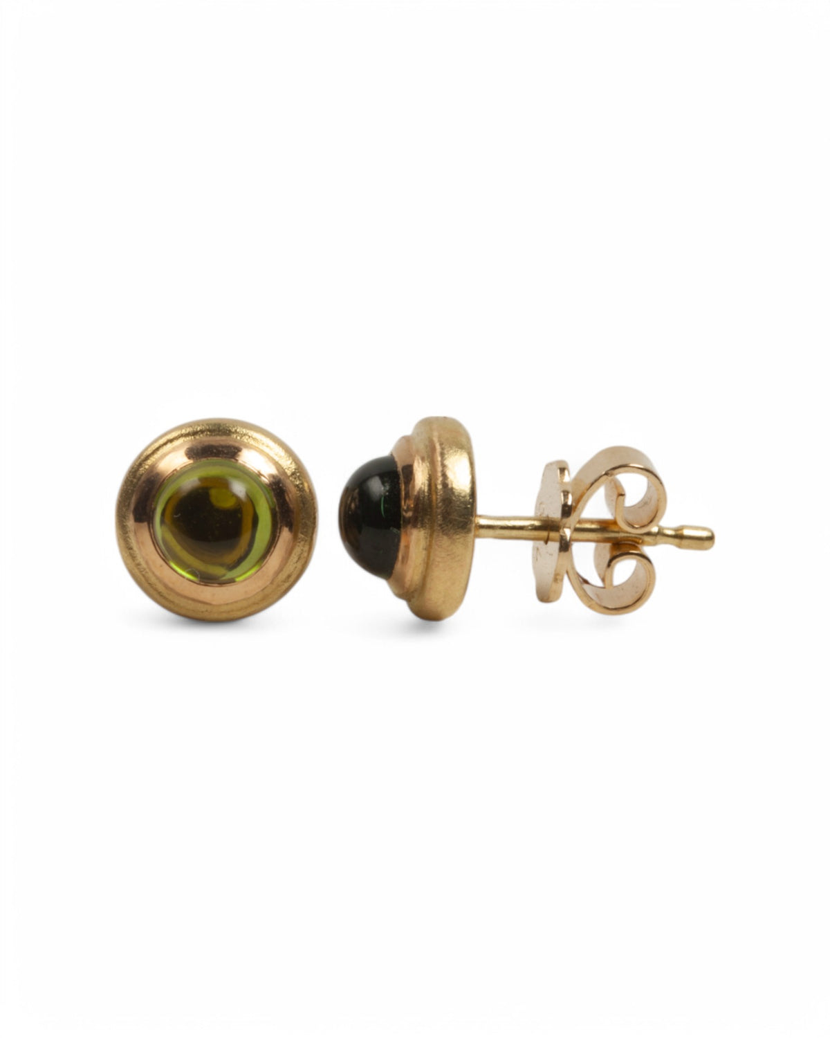 Runder 750 Goldohrstecker mit grünem Turmalin - Goldschmiede Krack - Trauringe & Unikatschmuck aus Deidesheim