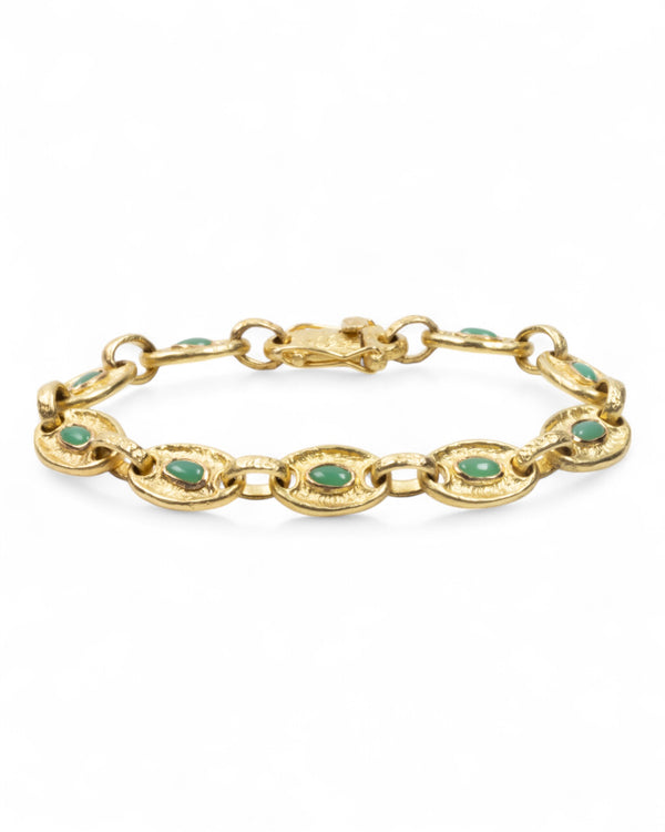 750 Gold-Gliederarmband mit grünen Chrysoprasen (2.34 ct) - Goldschmiede Krack - Trauringe & Unikatschmuck aus Deidesheim
