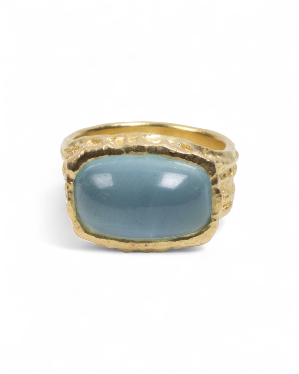 Strukturierter 750 Goldring mit blauem Aquamarin (10,05 ct)