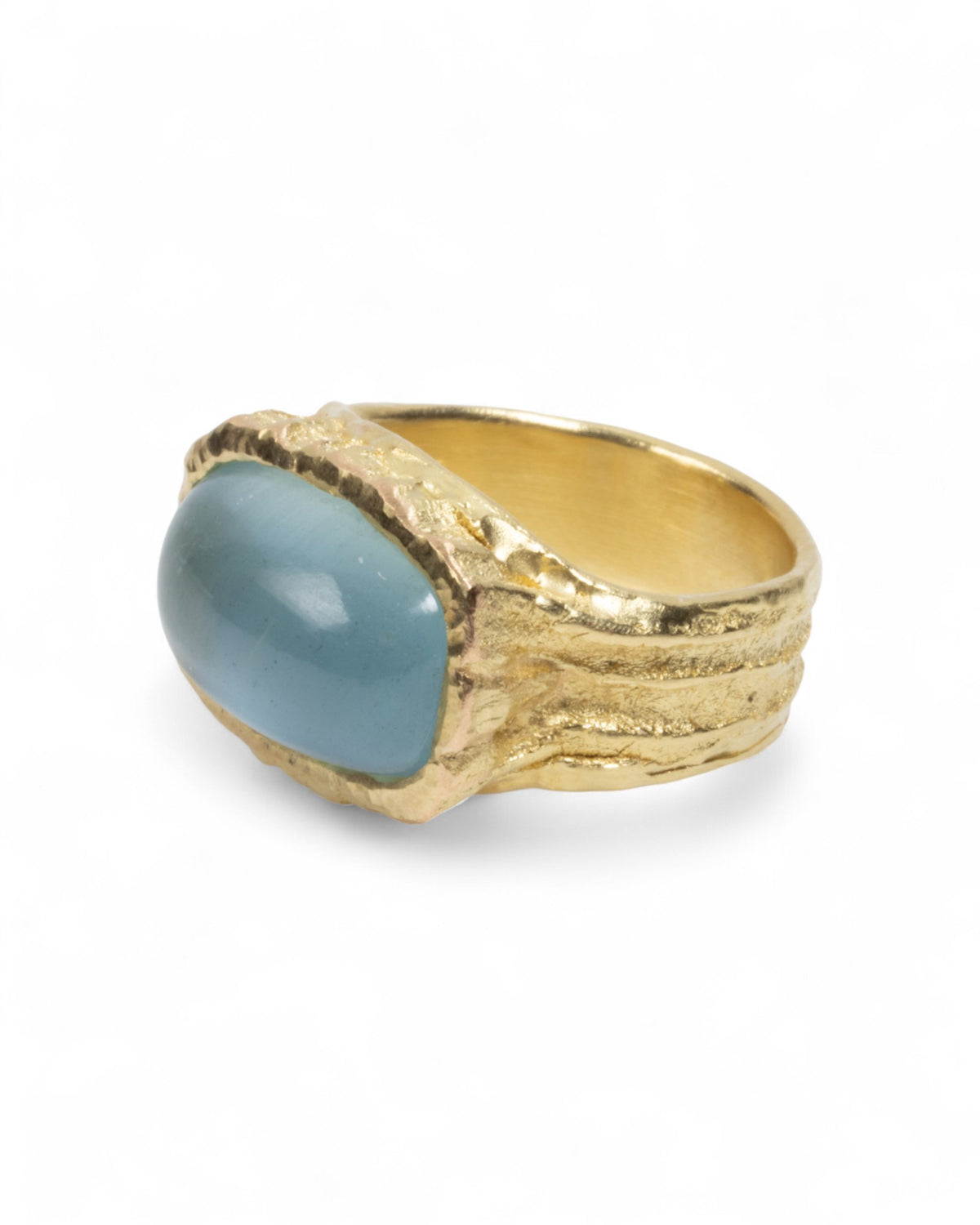 Strukturierter 750 Goldring mit blauem Aquamarin (10,05 ct)
