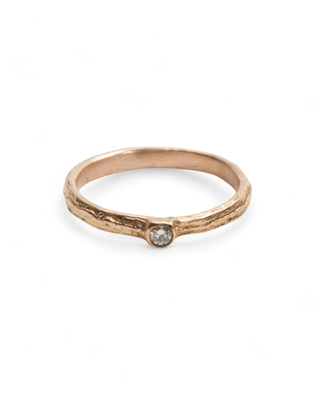 Zarter Bark Ring mit Vintage Brillant aus 750 Rotgold