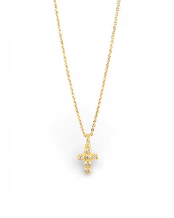 Zierlicher Kreuzanhänger aus 750 Gelbgold mit Brillanten (0,12 ct) inkl. Goldkette - Goldschmiede Krack - Trauringe & Unikatschmuck aus Deidesheim