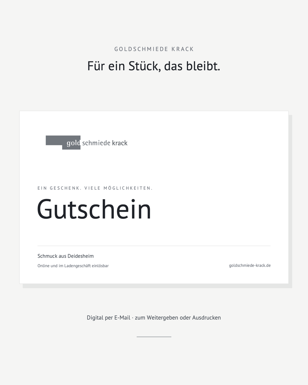 Digitaler Geschenkgutschein von Goldschmiede Krack, online und im Laden einlösbar