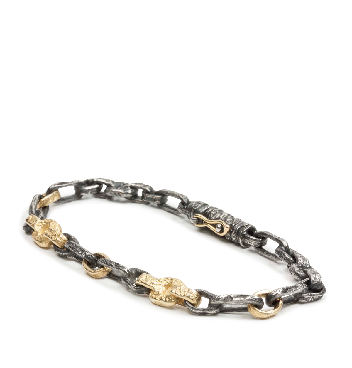 Bicolor Armband aus geschwärzten 925 Silber und 750 Gold