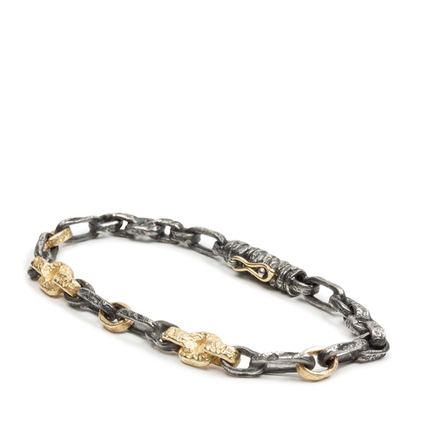 Bicolor Armband aus geschwärzten 925 Silber und 750 Gold