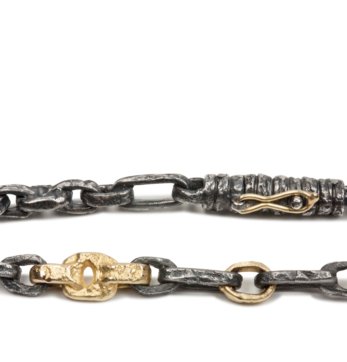 Bicolor Armband aus geschwärzten 925 Silber und 750 Gold