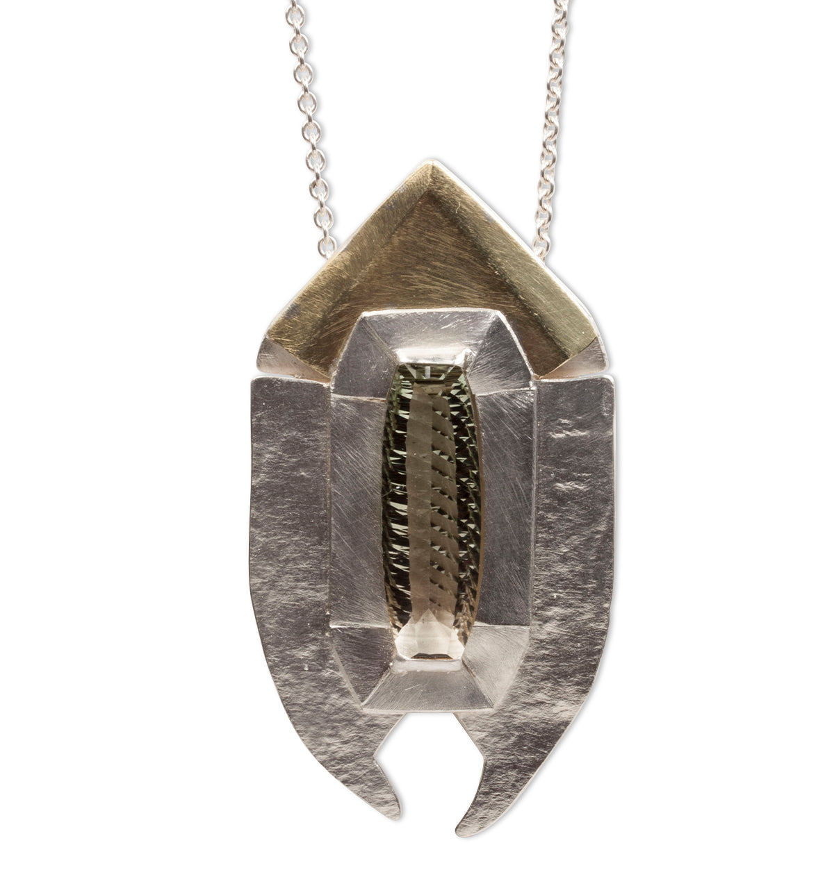 Großer 925 Silberanhänger mit Prasiolith und 750 Gold