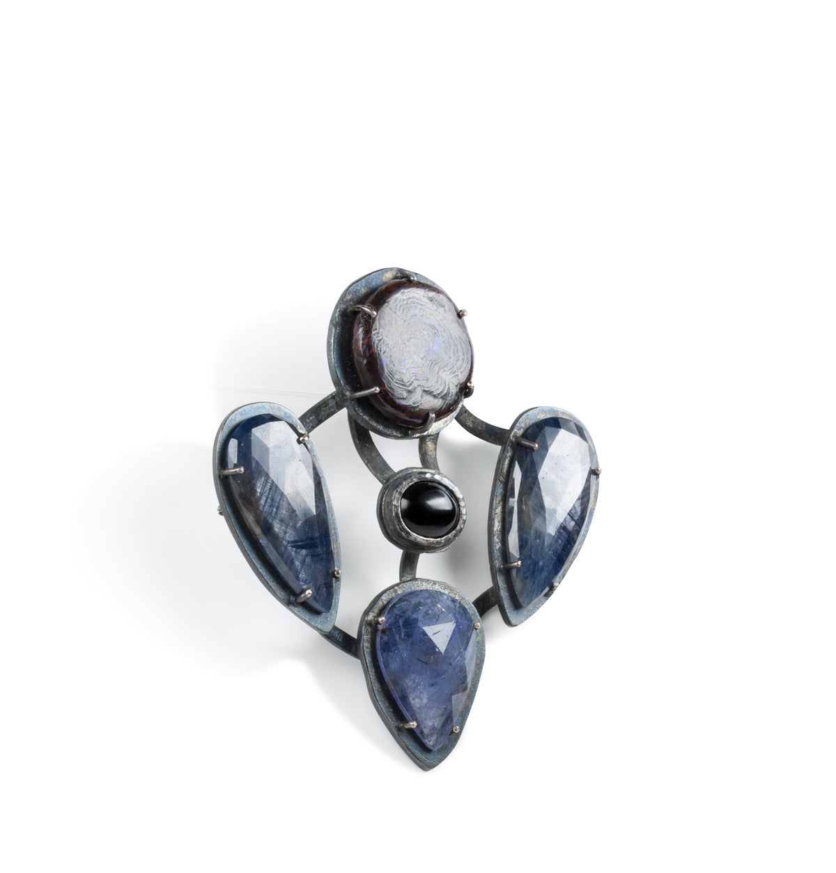 Tansanit Onyx Boulderopal Safir Brosche - Goldschmiede Krack