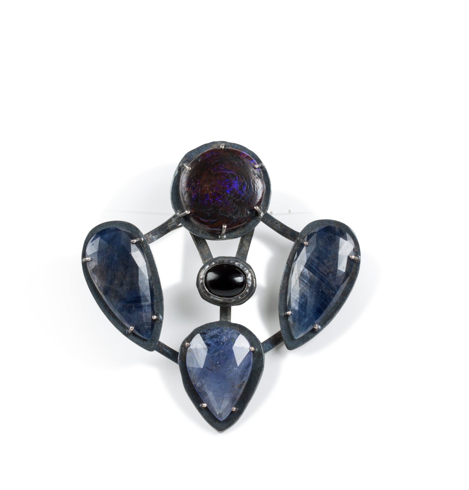 Tansanit Onyx Boulderopal Safir Brosche - Goldschmiede Krack