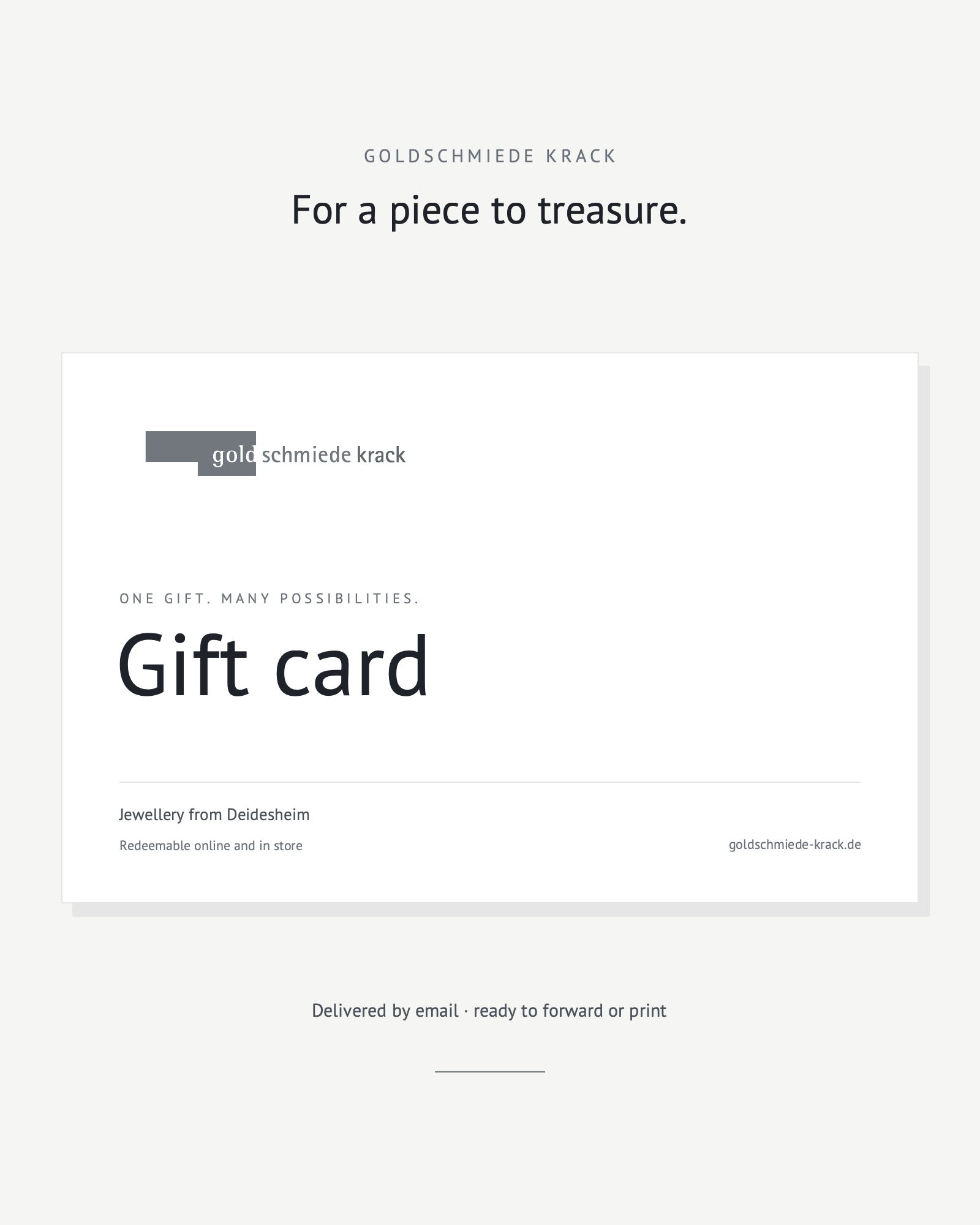 Digital gift card from Goldschmiede Krack, redeemable online and in store